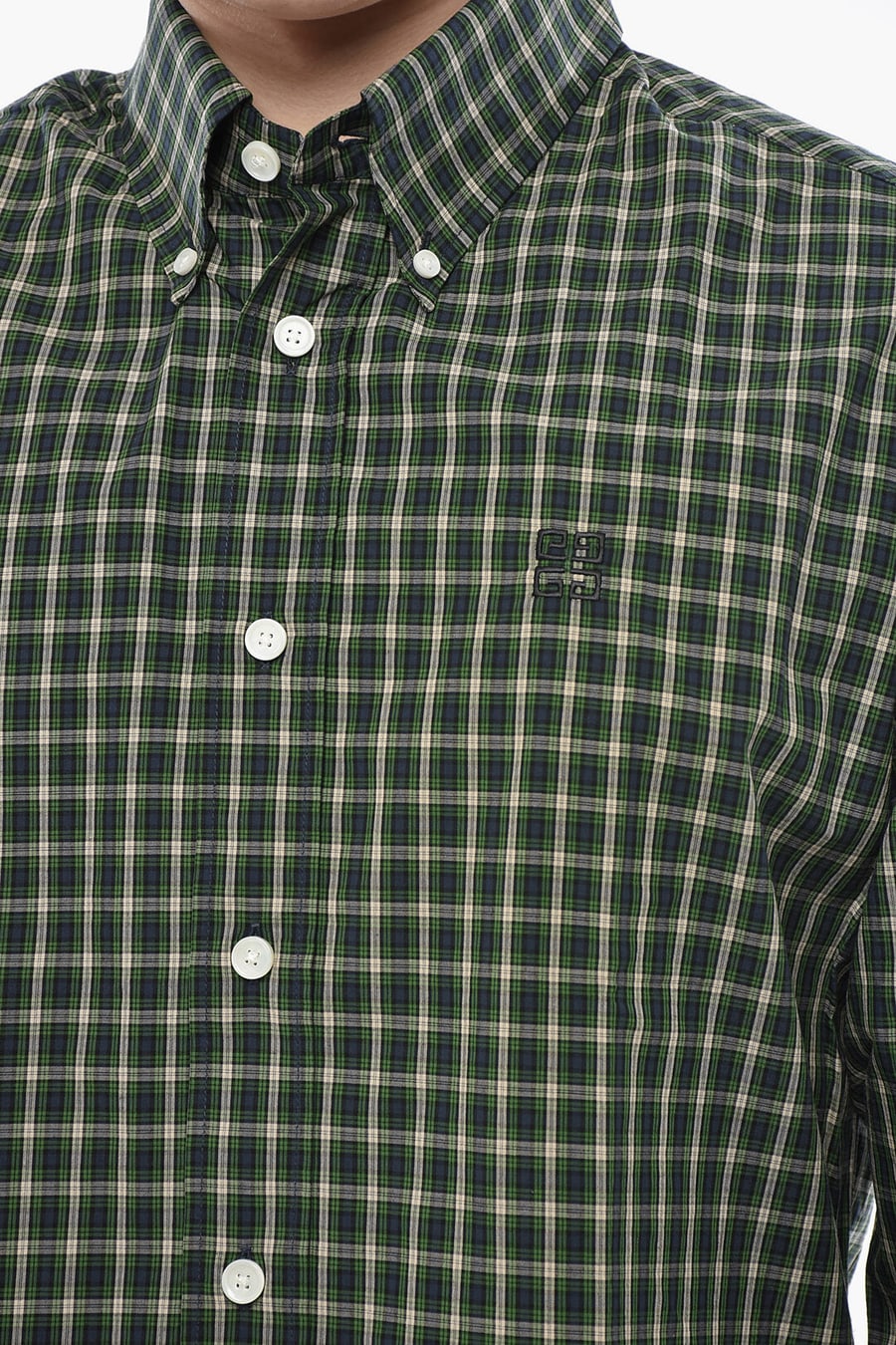Givenchy 3250~Button-Down Cotton Shirt With Plaid Check Pattern, view 3