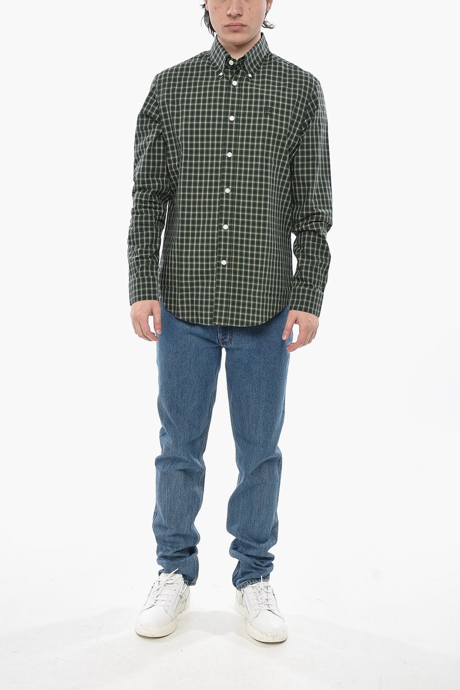 Givenchy 3250~Button-Down Cotton Shirt With Plaid Check Pattern, view 4