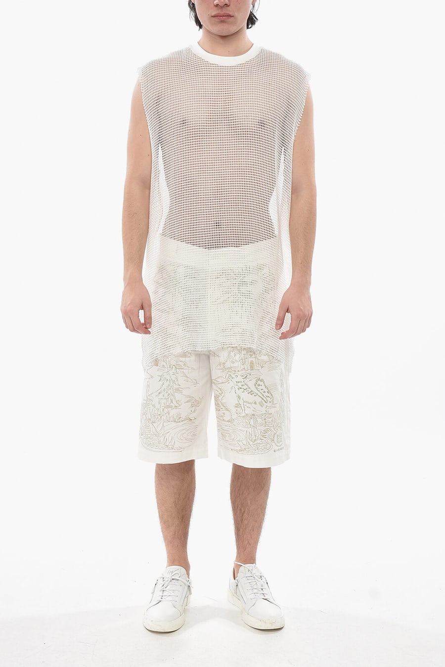Givenchy 2405~Mesh Tank Top With Raw-Edge Trims, view 3