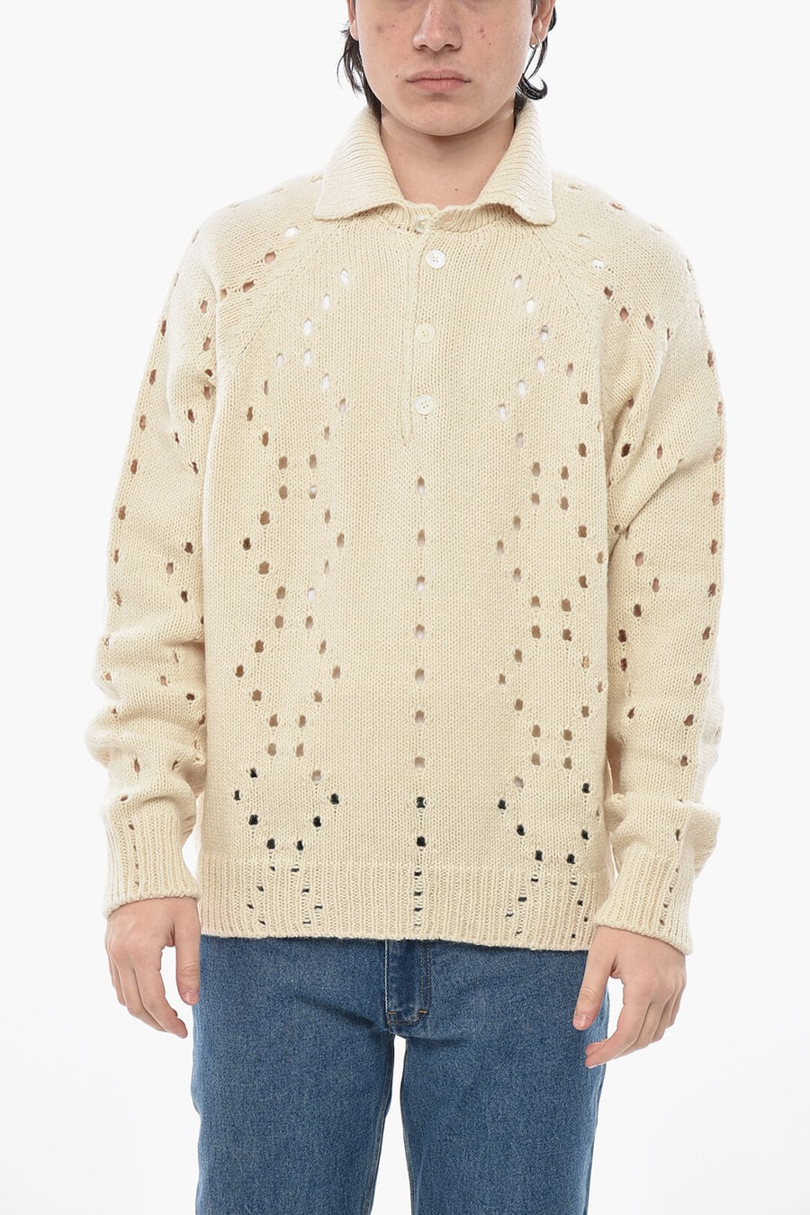 Givenchy 0130~Openwork Alpaca-Blend Pullover with Polo Collar