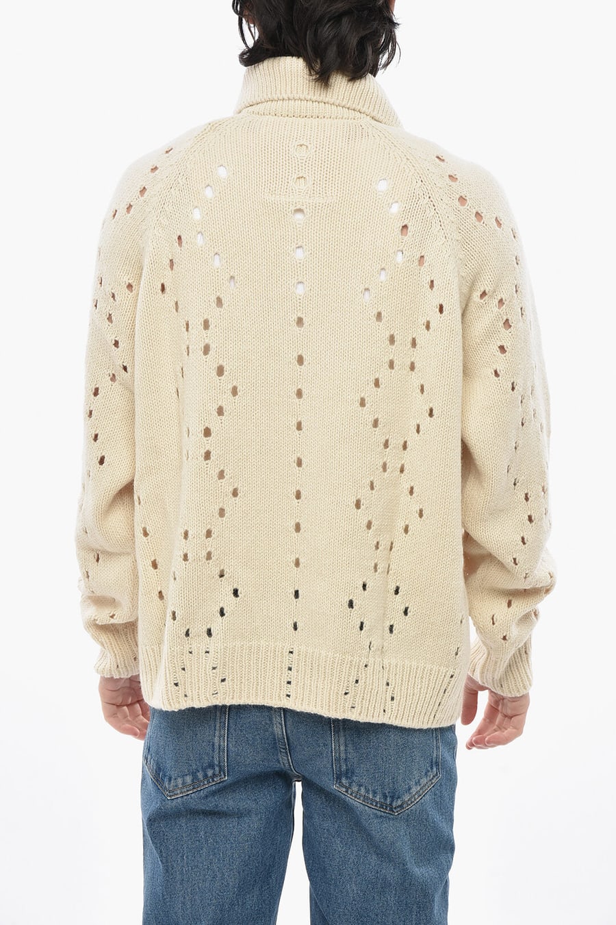 Givenchy 0130~Openwork Alpaca-Blend Pullover with Polo Collar, view 2