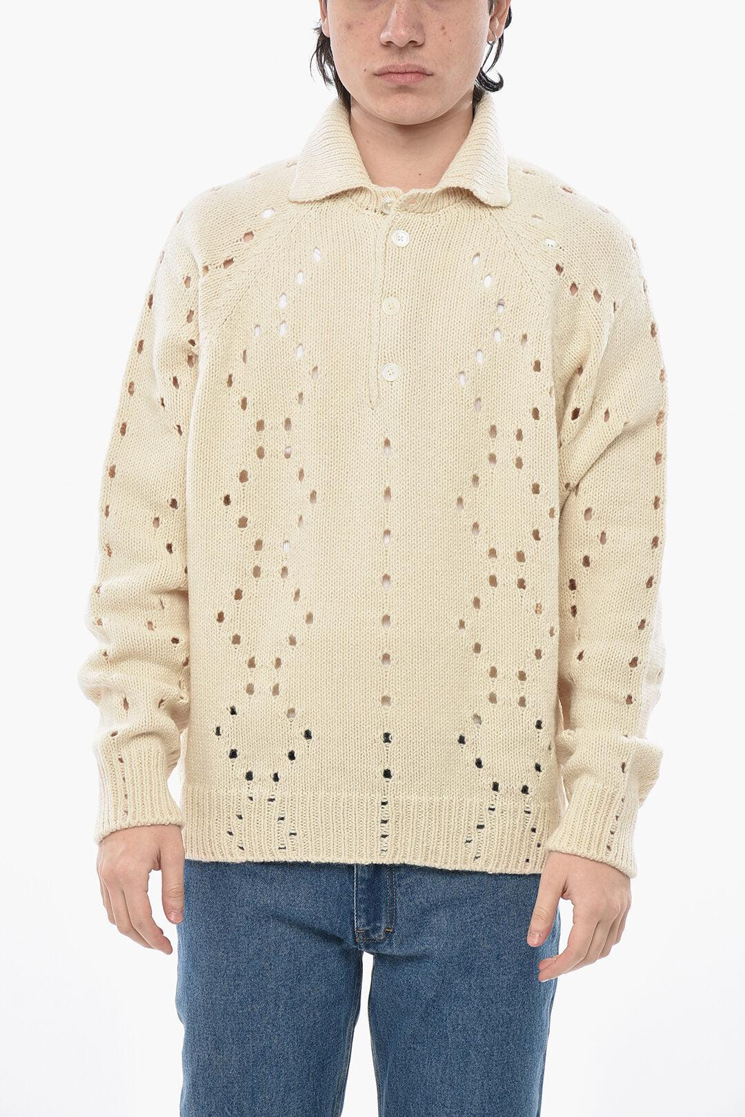 Givenchy 0130~Openwork Alpaca-Blend Pullover with Polo Collar