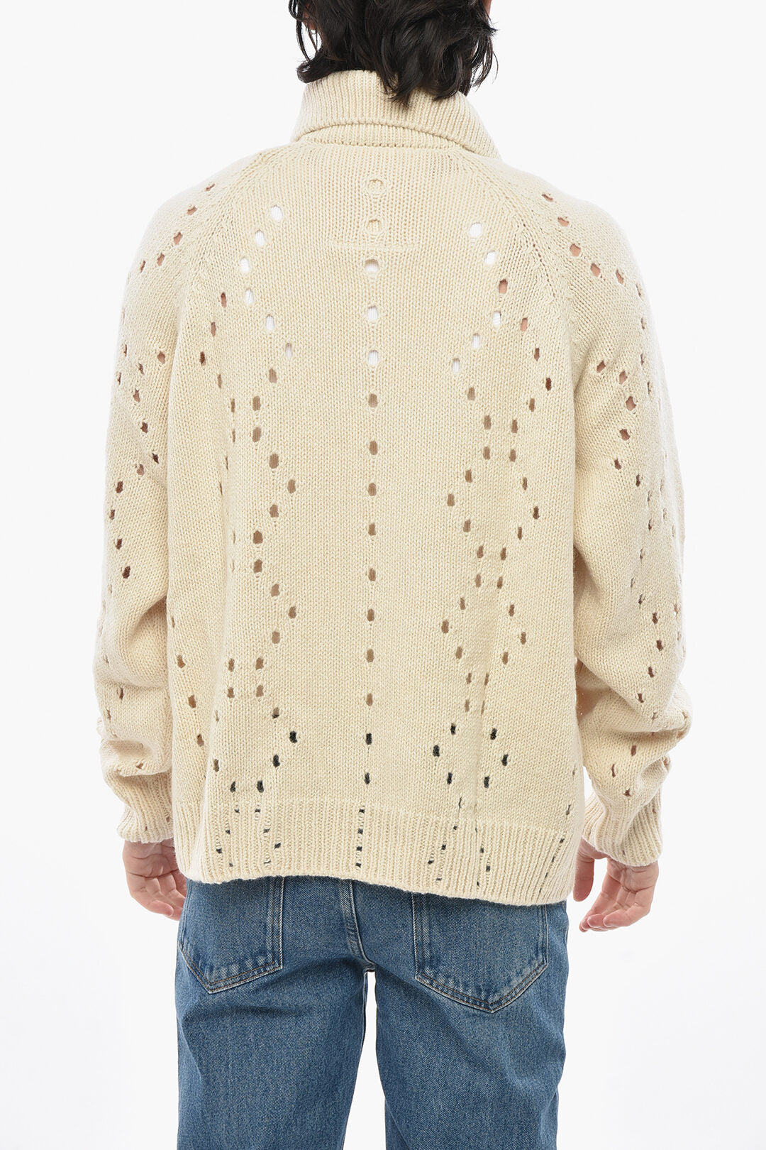 Givenchy 0130~Openwork Alpaca-Blend Pullover with Polo Collar, view 2
