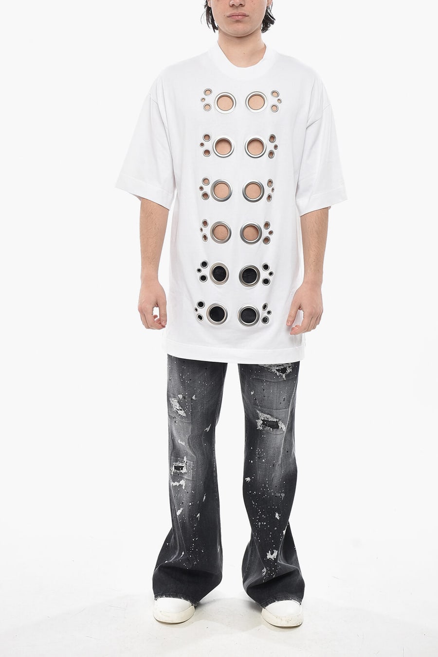 Givenchy 2405~Oversized Cotton T-Shirt With Decorative Eyelets, view 4