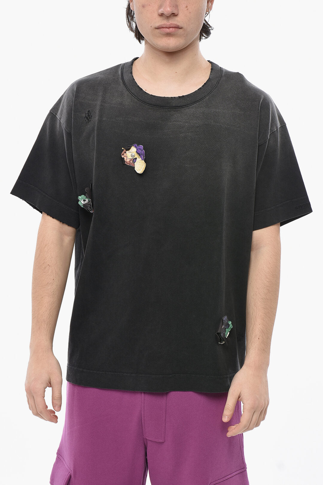Givenchy 2470~Washed-Effect Cotton Crewneck T-Shirt With Applied Details