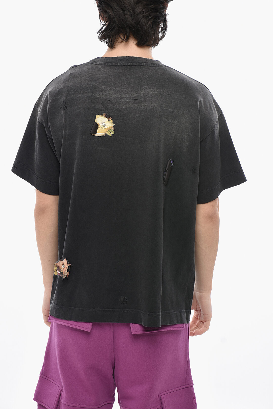 Givenchy 2470~Washed-Effect Cotton Crewneck T-Shirt With Applied Details, view 2