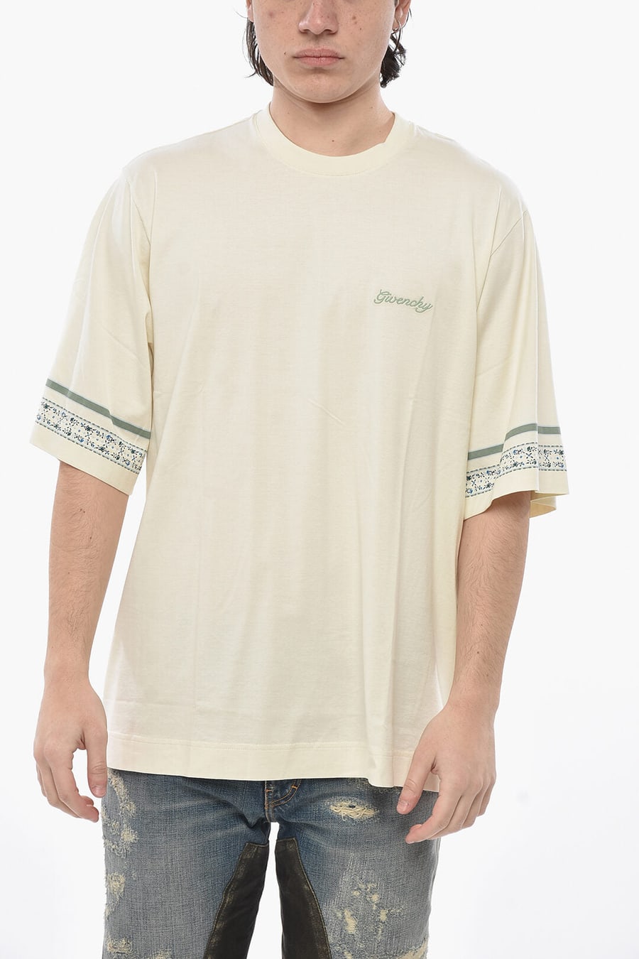 Givenchy 2500~Cotton Crewneck T-Shirt with Floral Details