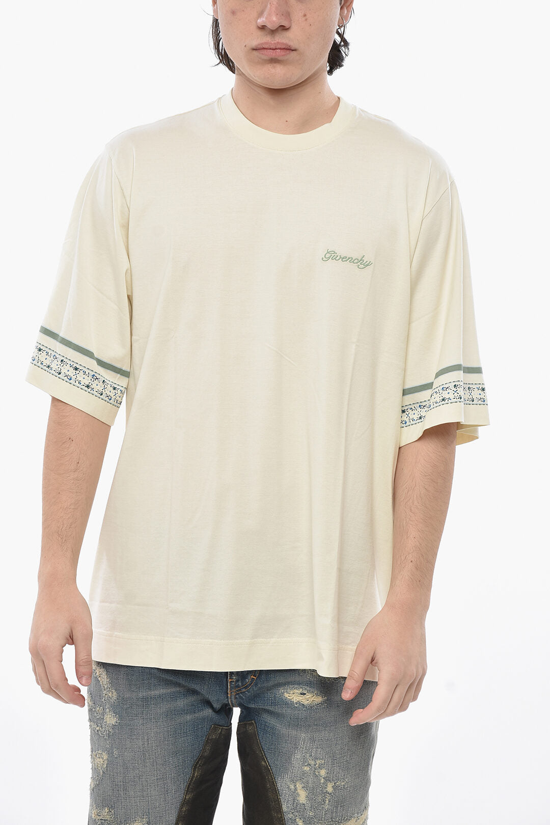 Givenchy 2500~Cotton Crewneck T-Shirt with Floral Details