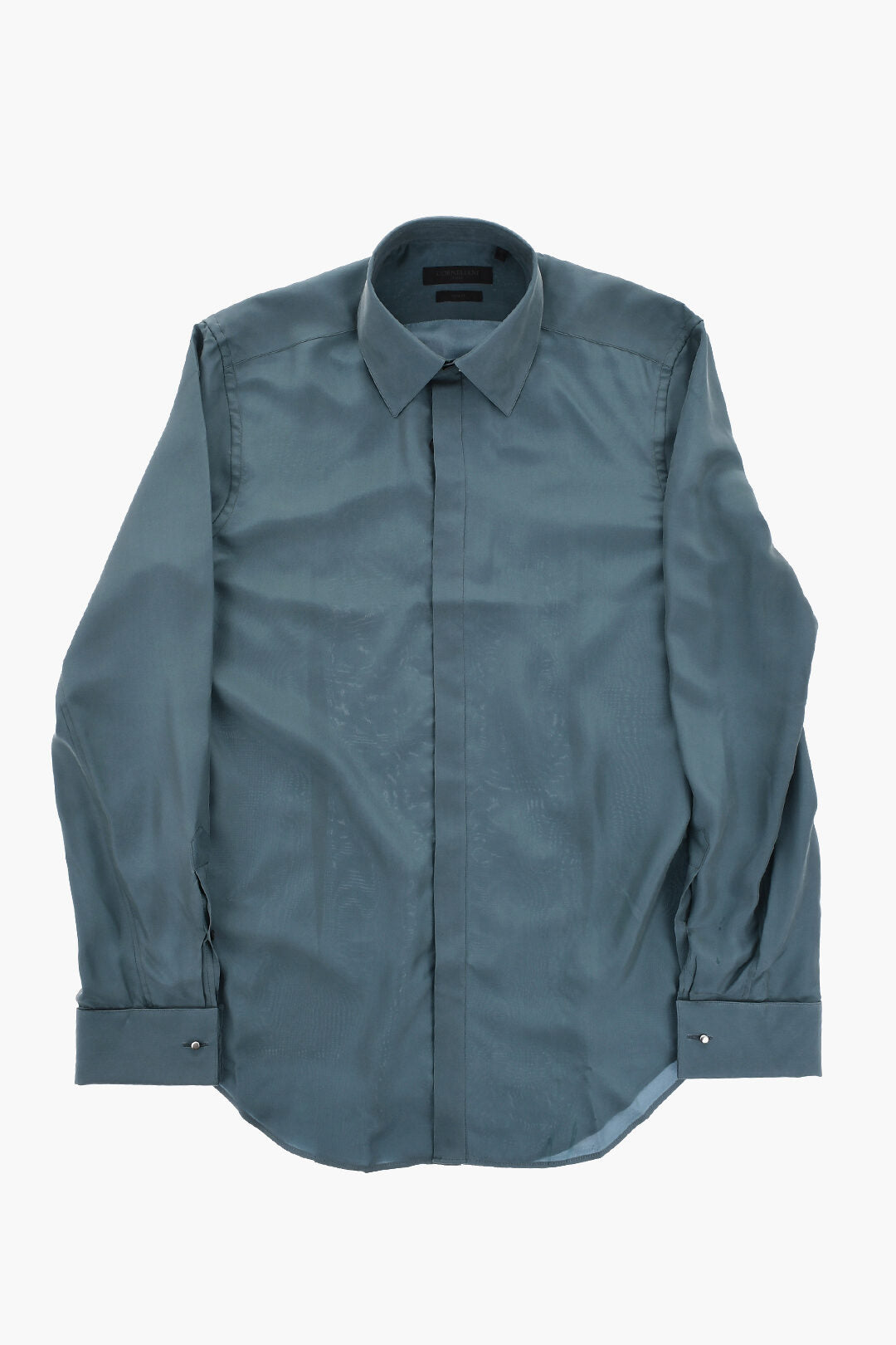 Corneliani 2405~CODE Slim Fit Silk Solid-Color Shirt with Cufflinks
