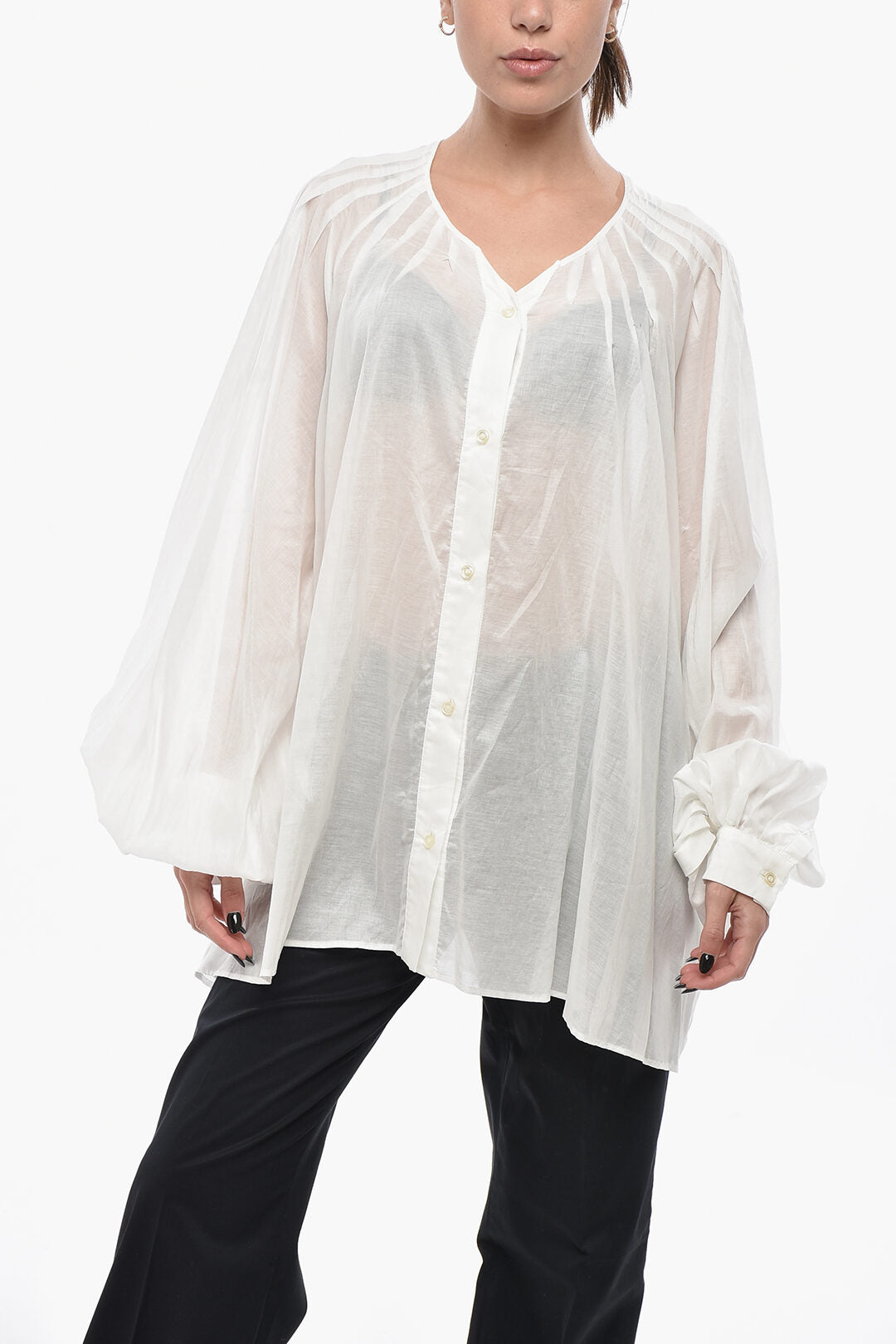 The Latest 2405~Cotton-Blend Blouse BIRO with Puff Sleeves