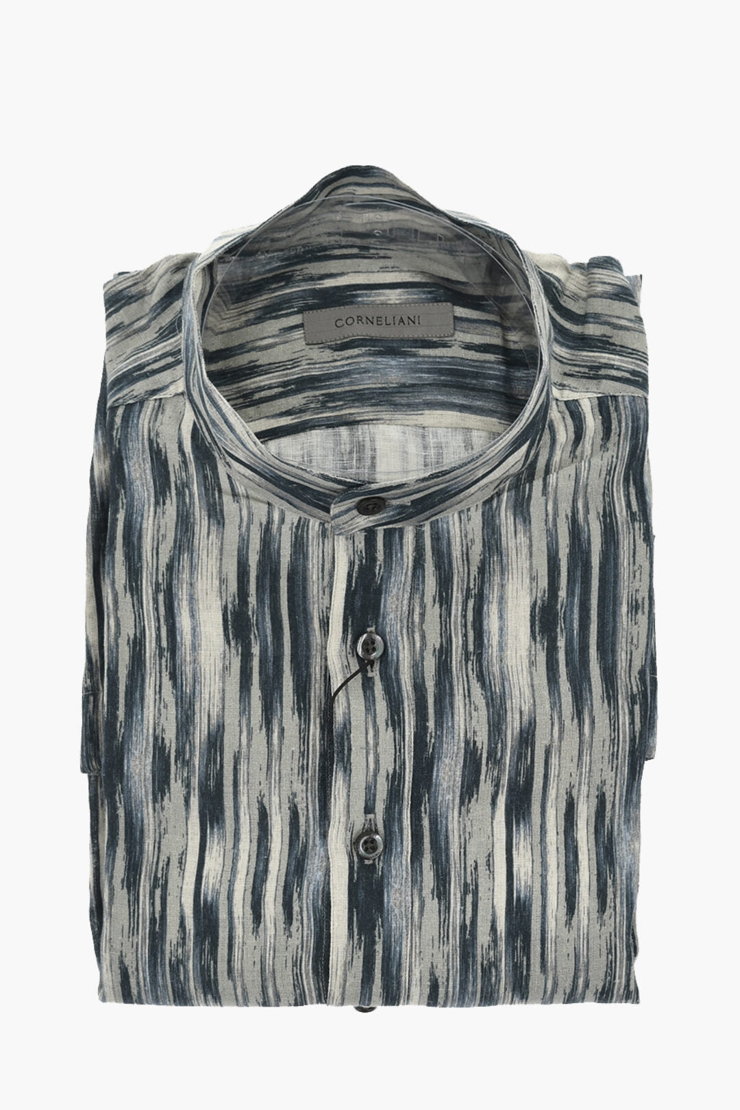 Corneliani 2470~Patterned Linen Shirt with Mandarin Collar
