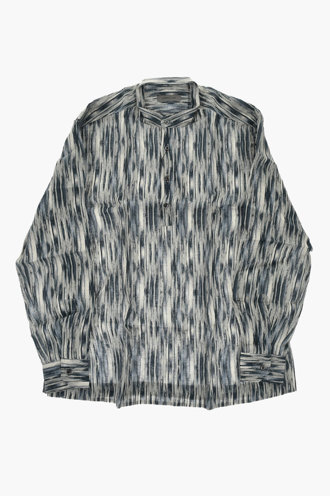 Corneliani 2470~Patterned Linen Shirt with Mandarin Collar, view 2