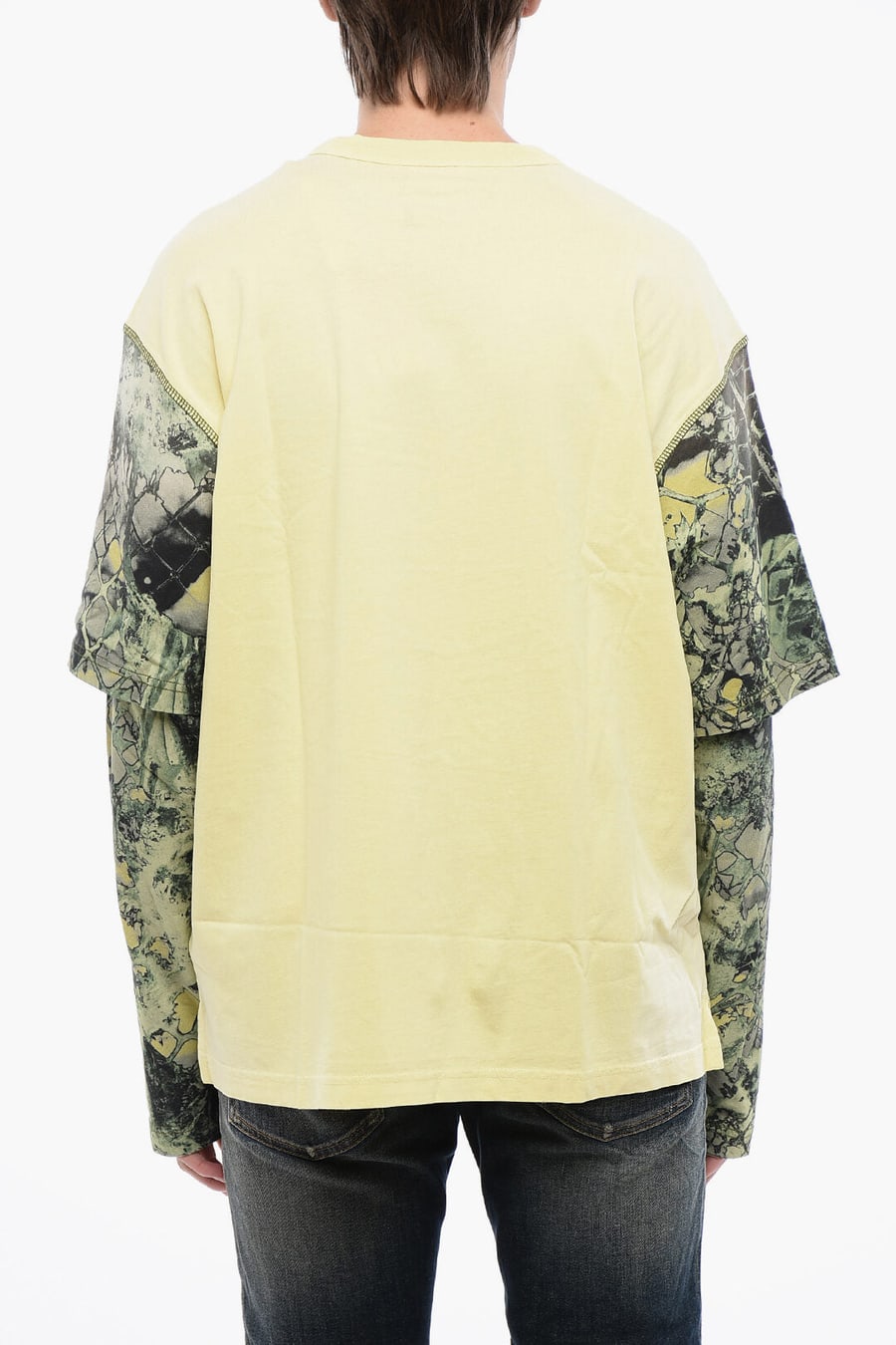 Diesel 0170~RED TAG Cotton Crew Neck T-Shirt T-WESHER-N5 with Animal-Print Sleeves, view 2