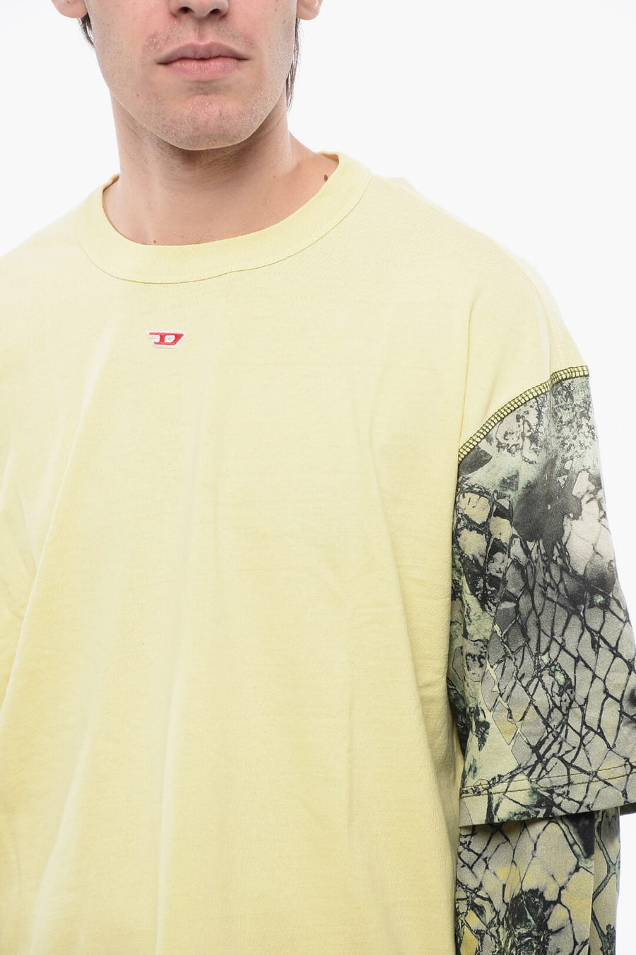 Diesel 0170~RED TAG Cotton Crew Neck T-Shirt T-WESHER-N5 with Animal-Print Sleeves, view 3