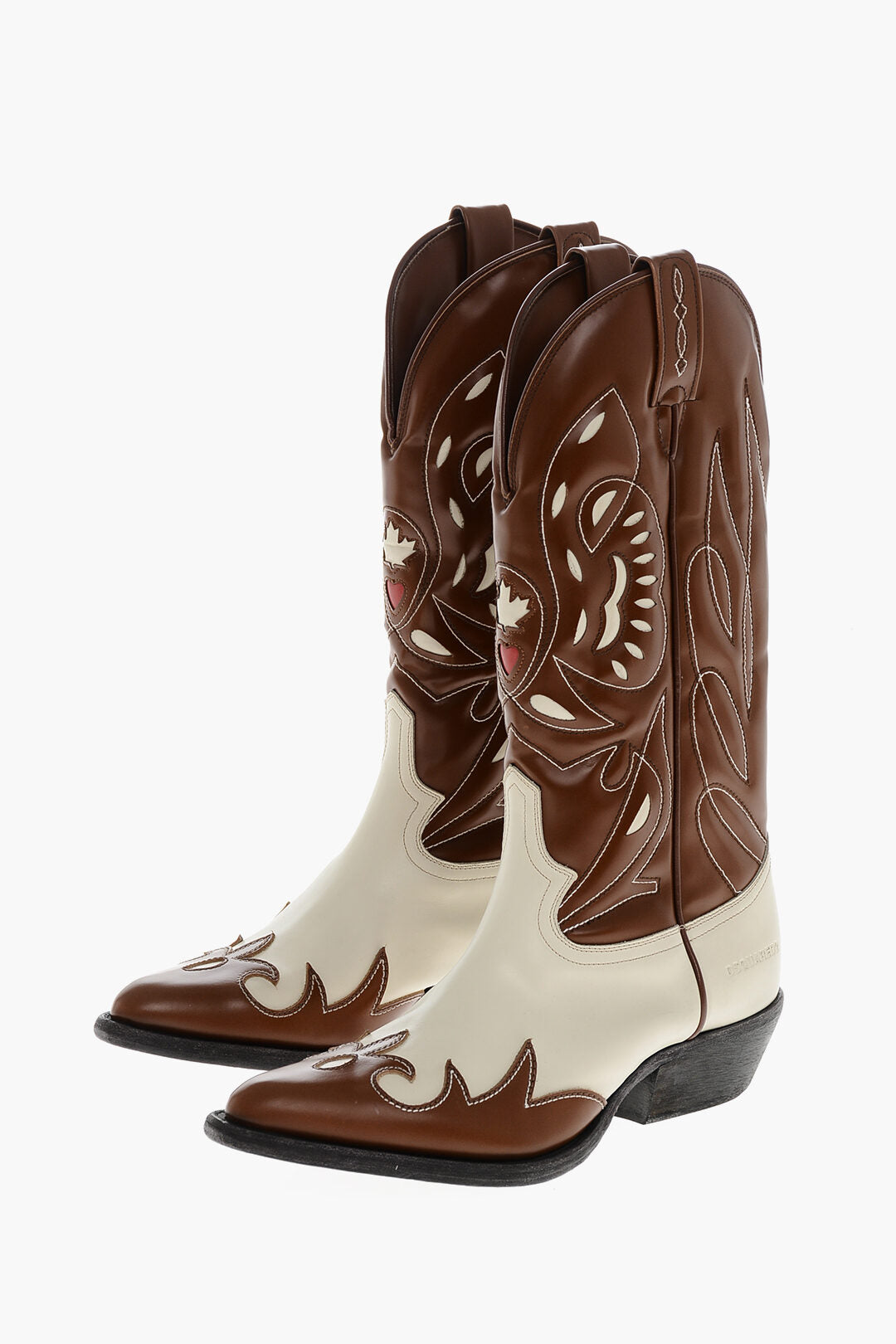 Dsquared2 2405~Two-Tone Brushed Leather Texan Boots COWBOY