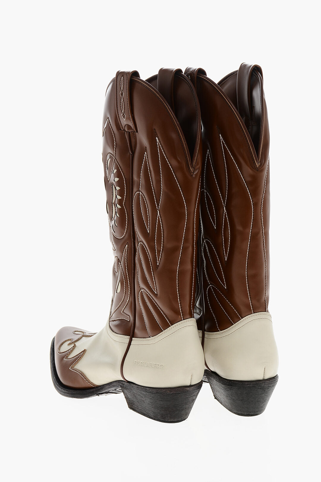 Dsquared2 2405~Two-Tone Brushed Leather Texan Boots COWBOY, view 2