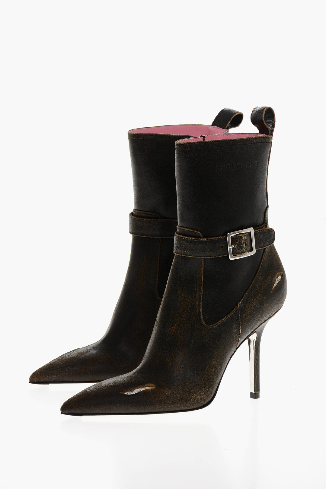 Dsquared2 2405~Leather Ankle Boots EAT MY DUST with 10cm Vintage Effect