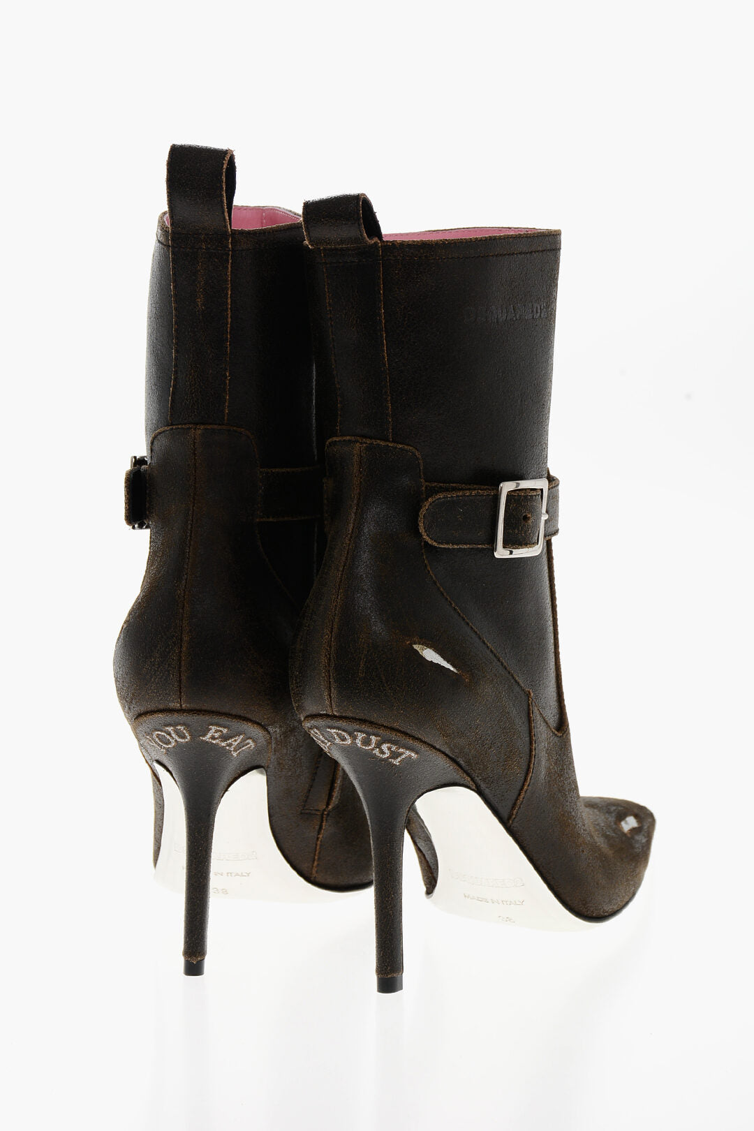 Dsquared2 2405~Leather Ankle Boots EAT MY DUST with 10cm Vintage Effect, view 2