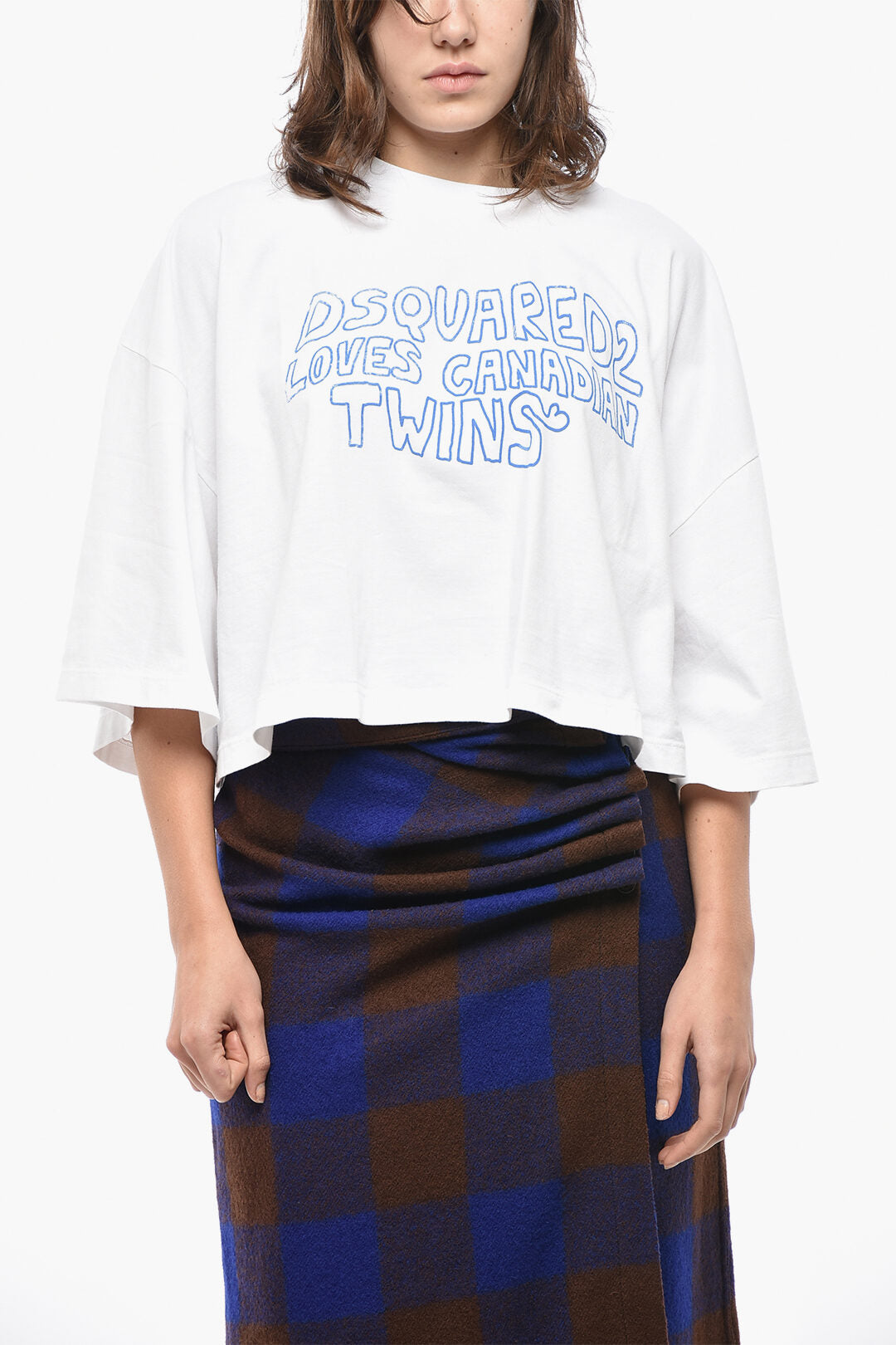 Dsquared2 2405~Cropped-Fit Crew-Neck T-Shirt with Contrast Print