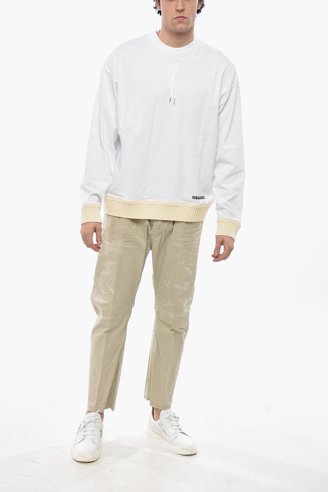 Dsquared2 2405~Crewneck RELAX FIT Long-Sleeve T-Shirt With Ribbed Trims, view 2