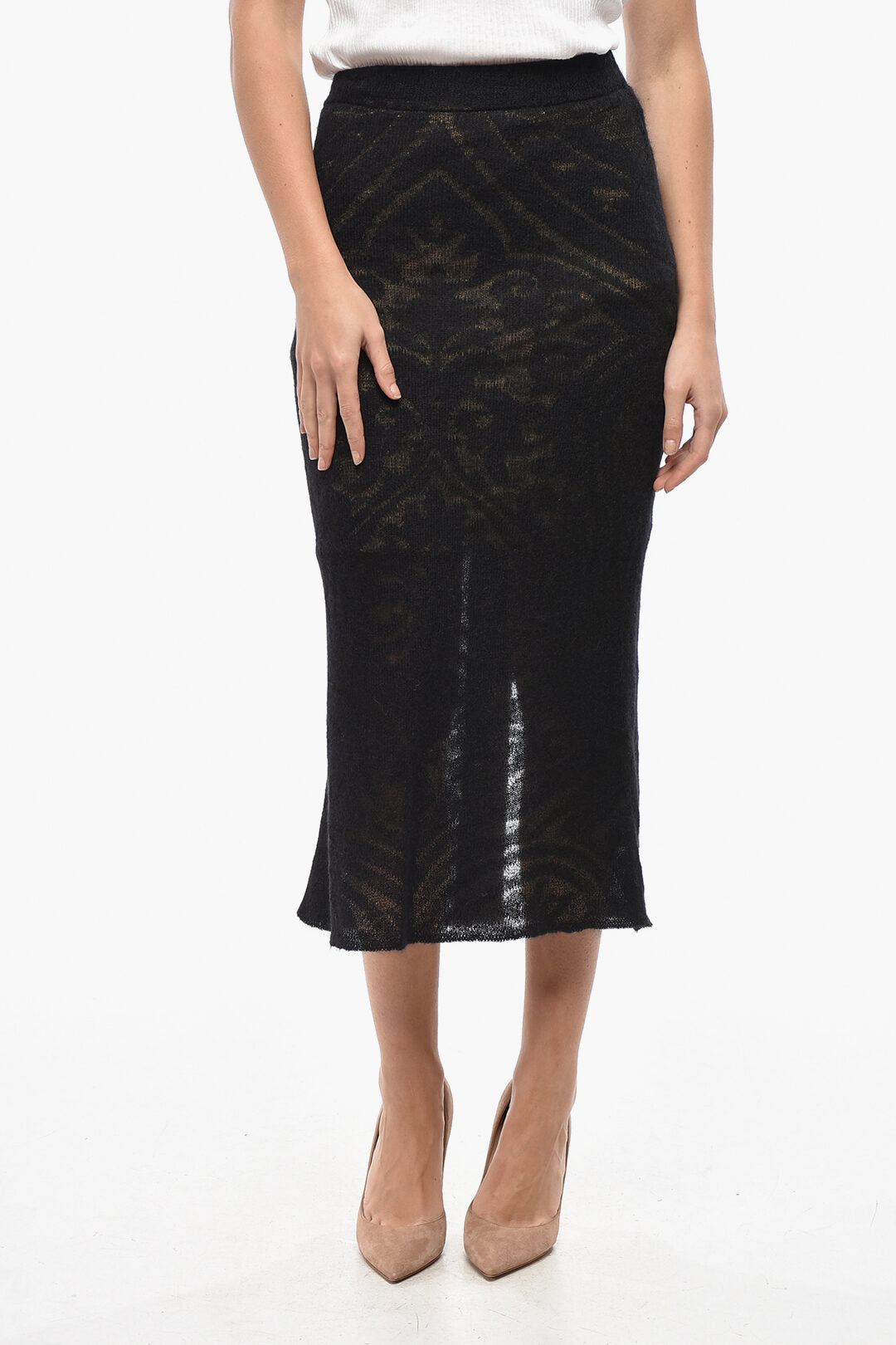 Etro 3500~Jacquard-Knit Midi Skirt With Back Slit