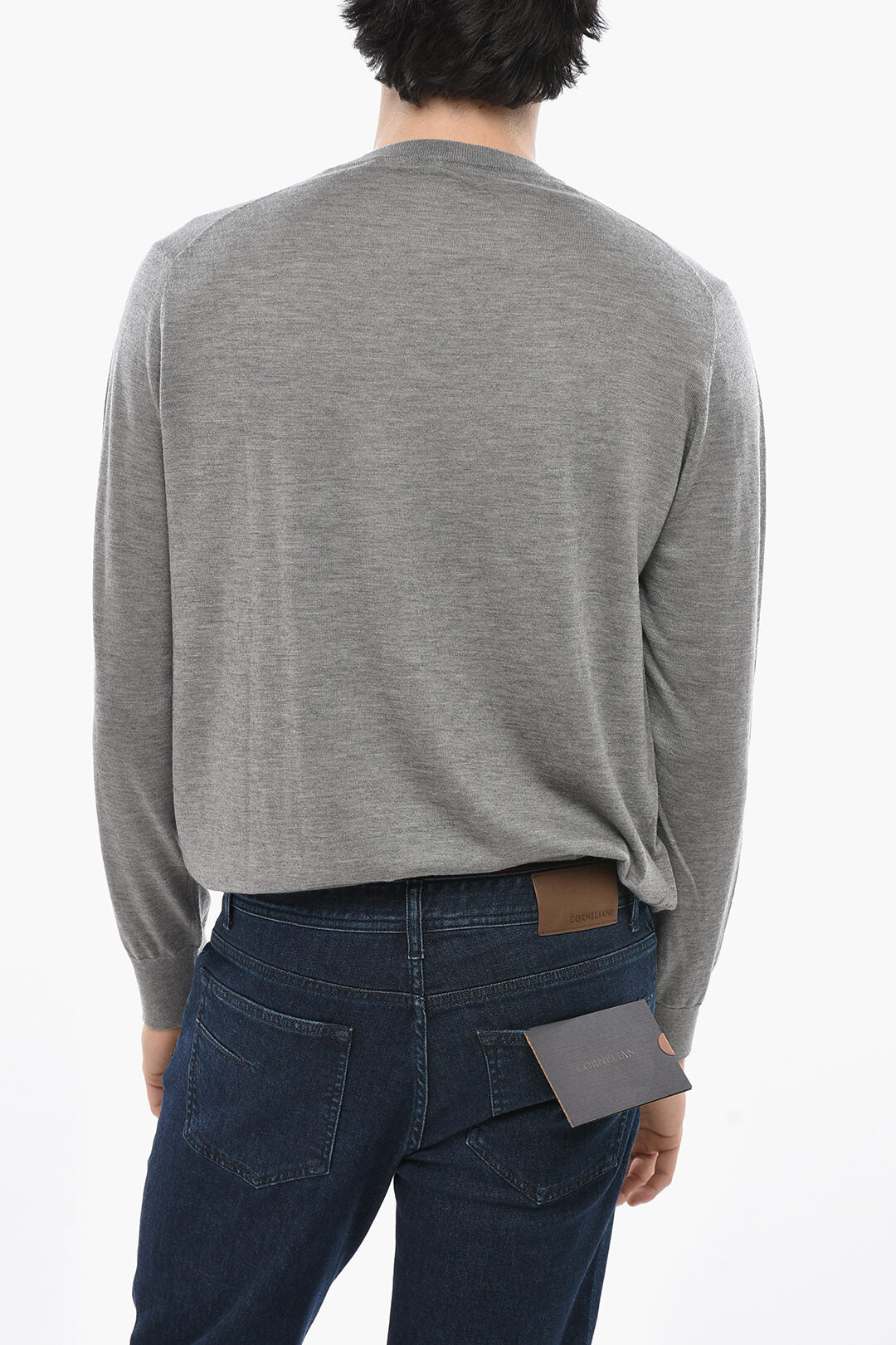 Oliver Lattughi 2470~Solid-Color Pure Cashmere Crewneck Sweater, view 2