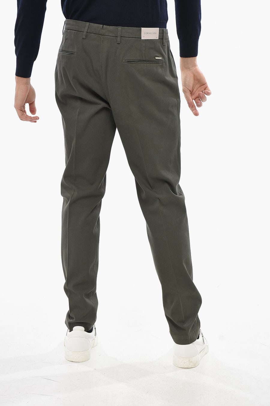 Corneliani 2800~Cotton Twill Chino Trousers with Belt Loops, view 2