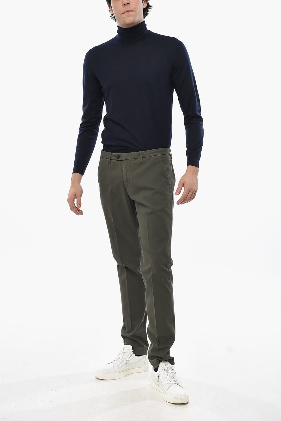 Corneliani 2800~Cotton Twill Chino Trousers with Belt Loops, view 4