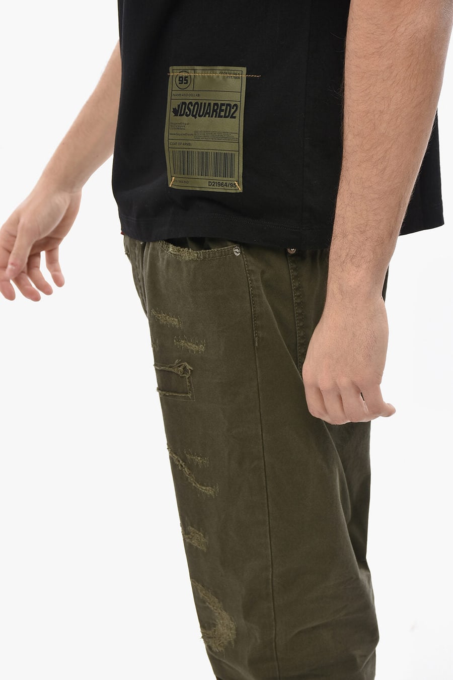 Dsquared2 3500~Solid-Color Crewneck T-Shirt with Logo Patch, view 3