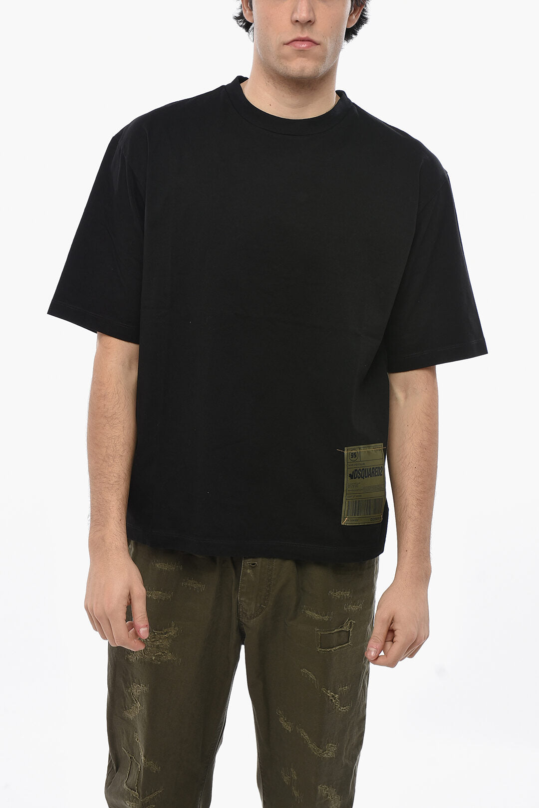 Dsquared2 3500~Solid-Color Crewneck T-Shirt with Logo Patch