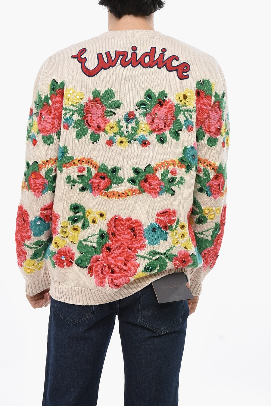 Gucci 3250~Crewneck EURIDICE Sweater with Floral Embroidery Embellished with Sequins and Jewels, view 2