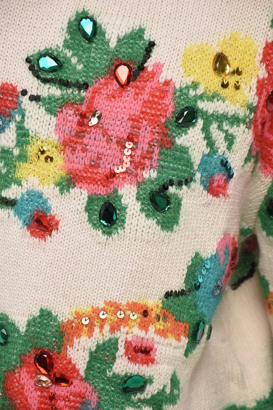 Gucci 3250~Crewneck EURIDICE Sweater with Floral Embroidery Embellished with Sequins and Jewels, view 3