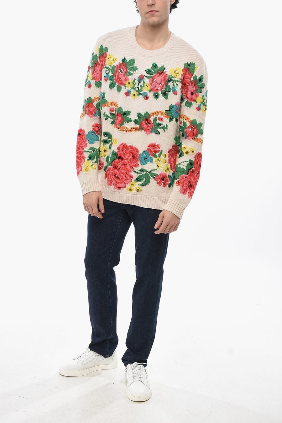 Gucci 3250~Crewneck EURIDICE Sweater with Floral Embroidery Embellished with Sequins and Jewels, view 4