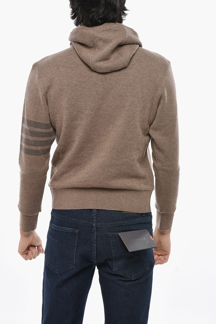 Thom Browne 2405~Virgin Wool Sweater with Hood and Kangaroo Pocket, view 2
