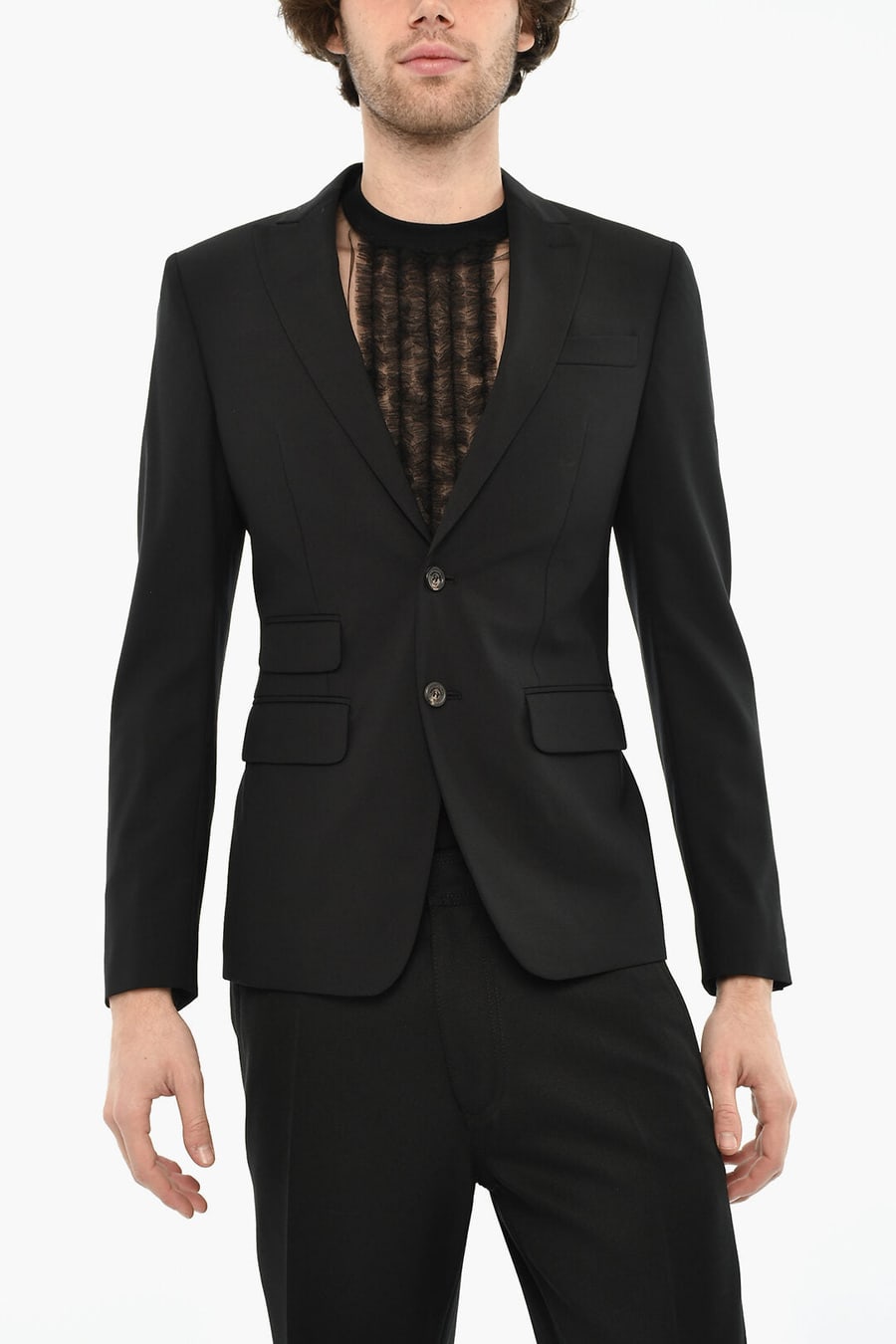Dsquared2 3500~Two-Button Stretch Virgin Wool Blazer with Pointed Lapel