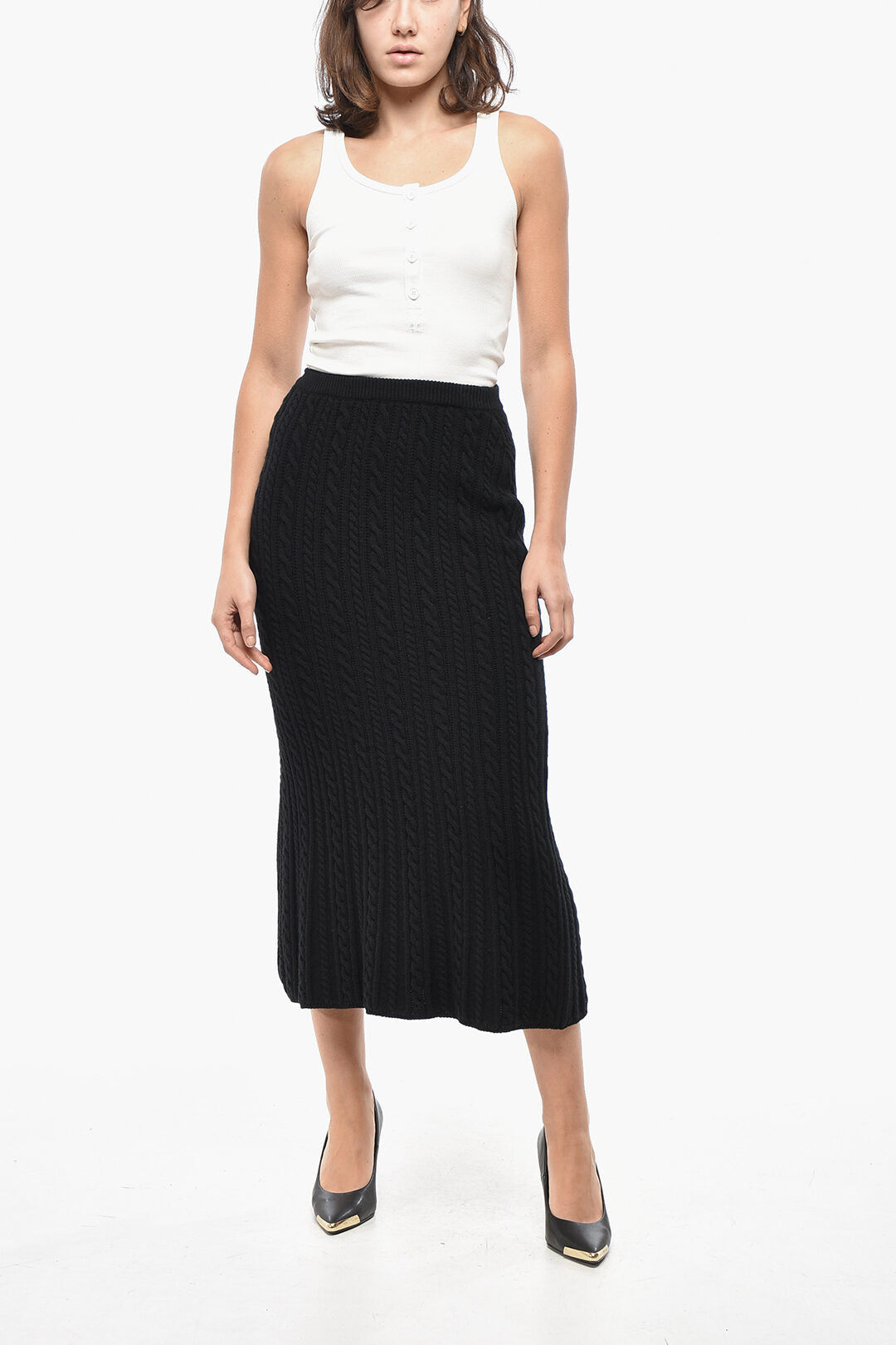 Alessandra Rich 3500~Wool Cable Knit Midi Skirt