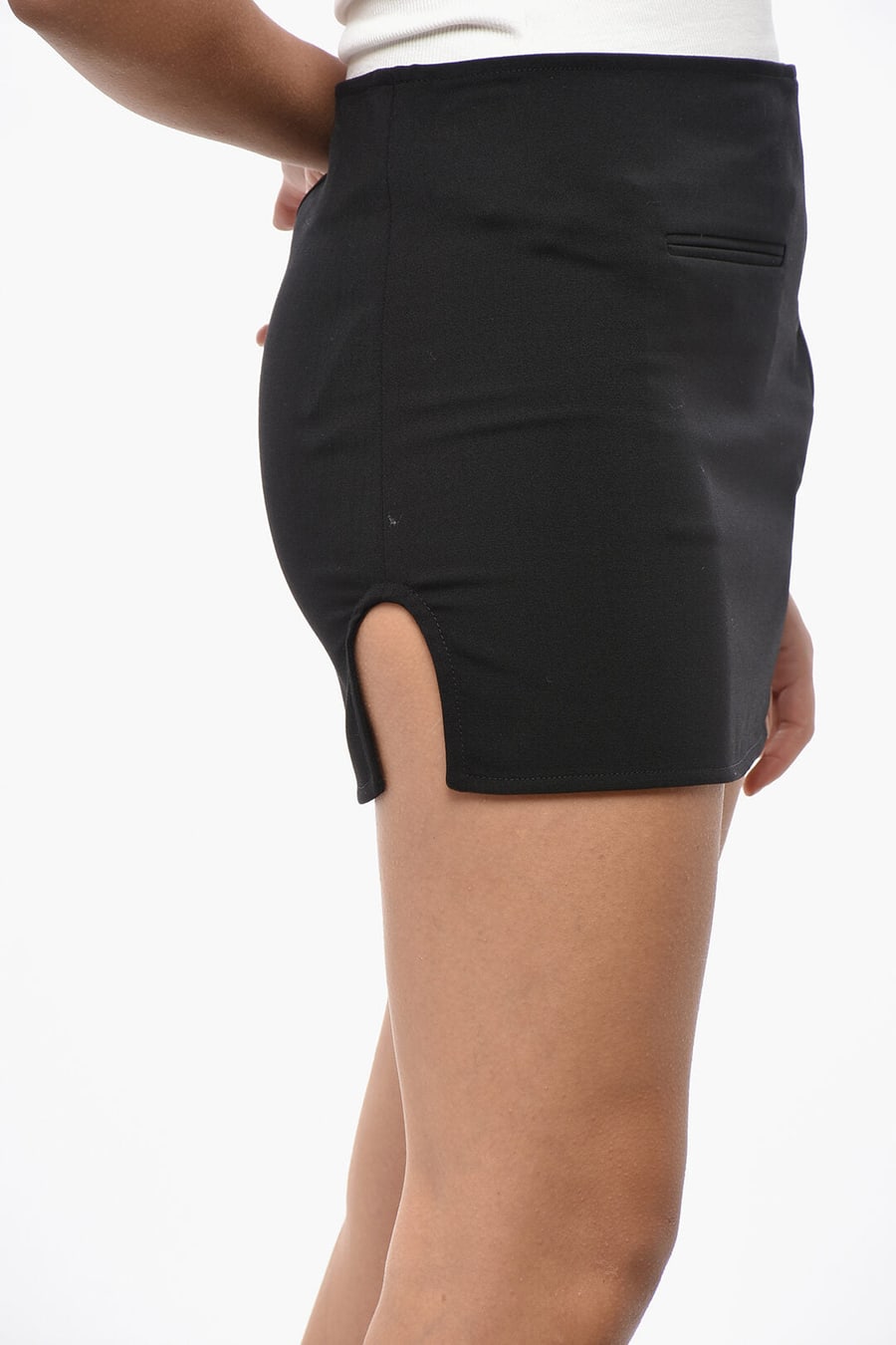 Courreges 3500~Wool-Blend Miniskirt with Side Buttoning, view 3
