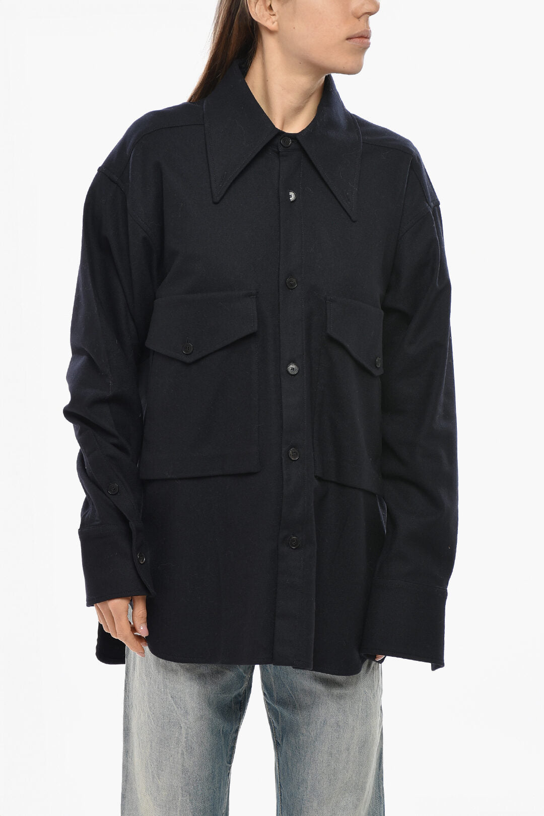 Setchu 2405~Wool-Blend Overshirt with Italian Collar