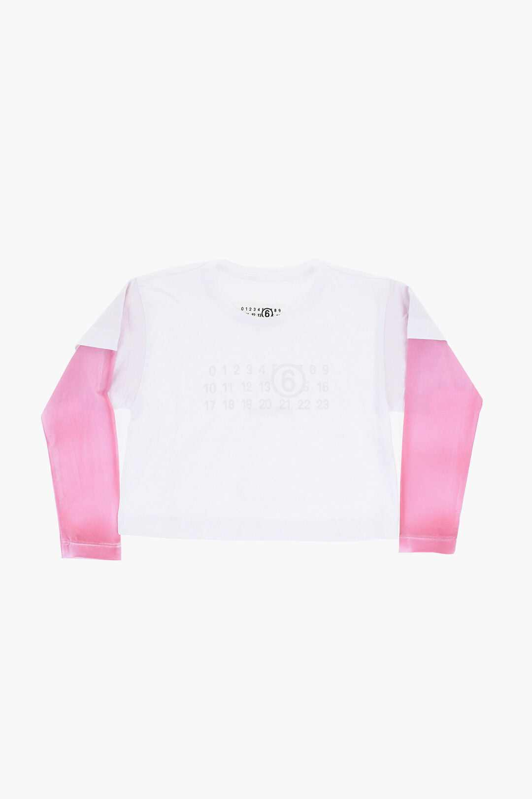 Maison Margiela Kids 2405~MM6 Cotton Crewneck T-shirt with Contrast Sleeves