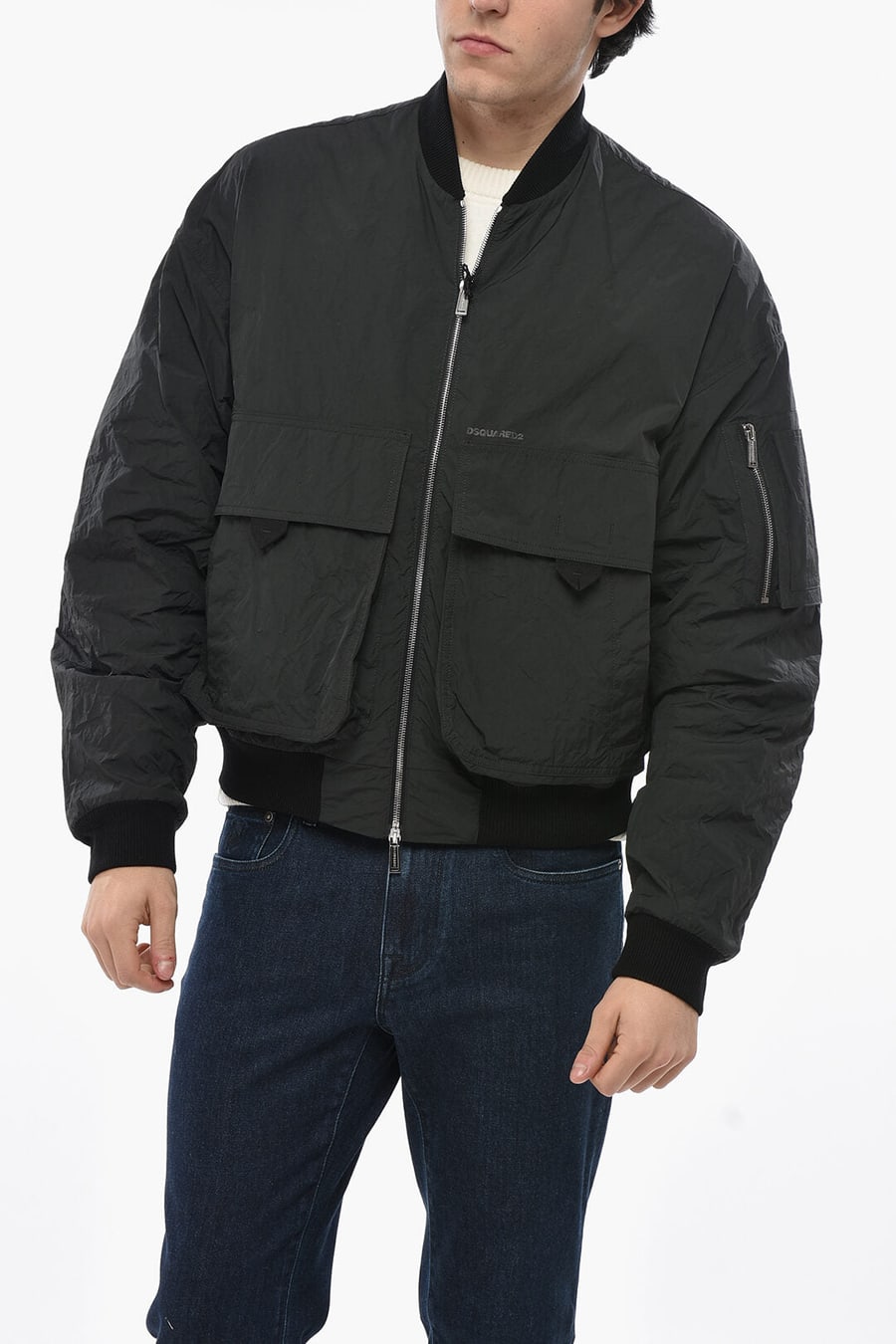 Dsquared2 3500~Solid-Color Bomber with Maxi Front Pockets