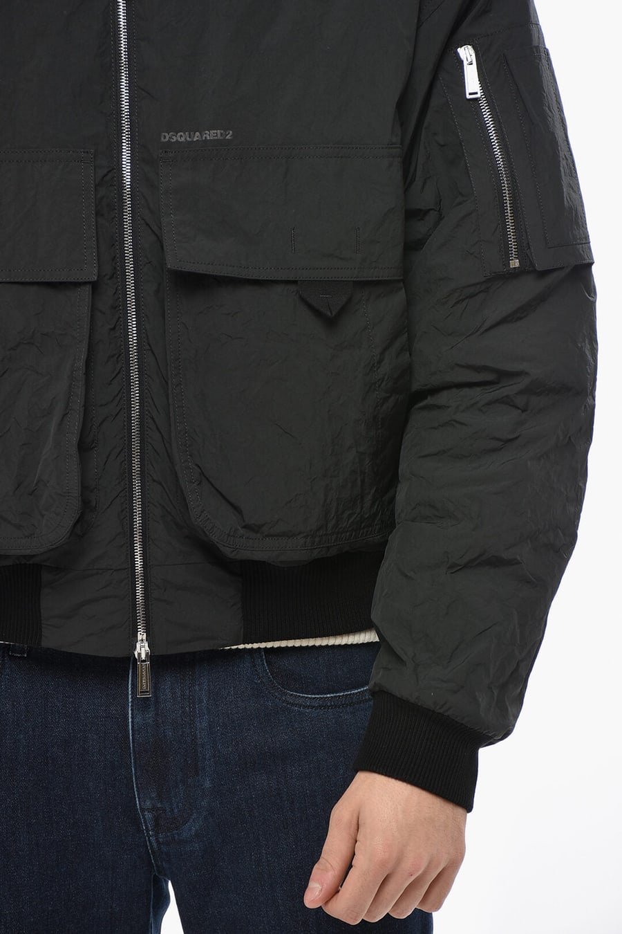 Dsquared2 3500~Solid-Color Bomber with Maxi Front Pockets, view 3