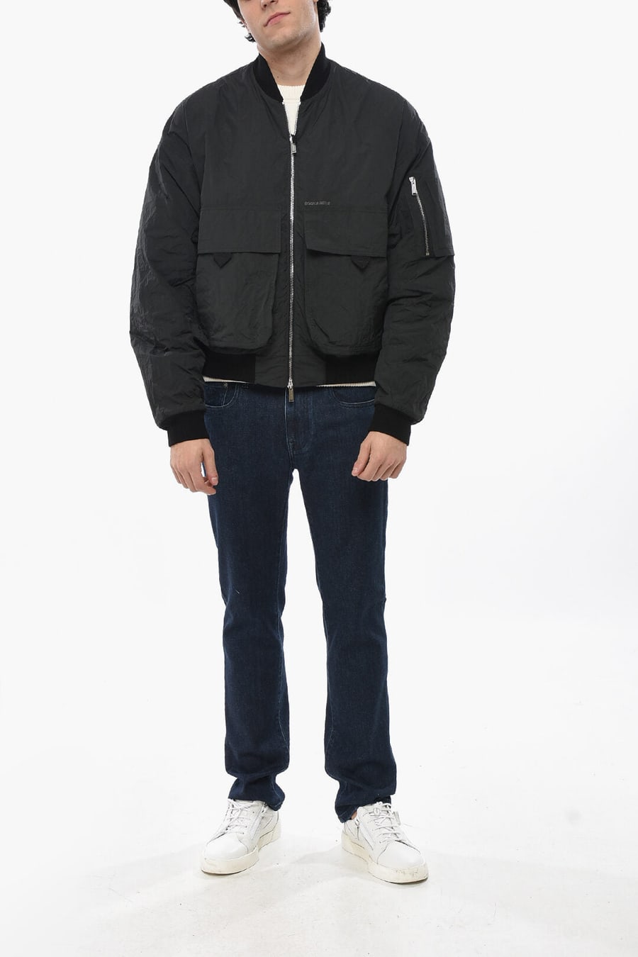 Dsquared2 3500~Solid-Color Bomber with Maxi Front Pockets, view 4