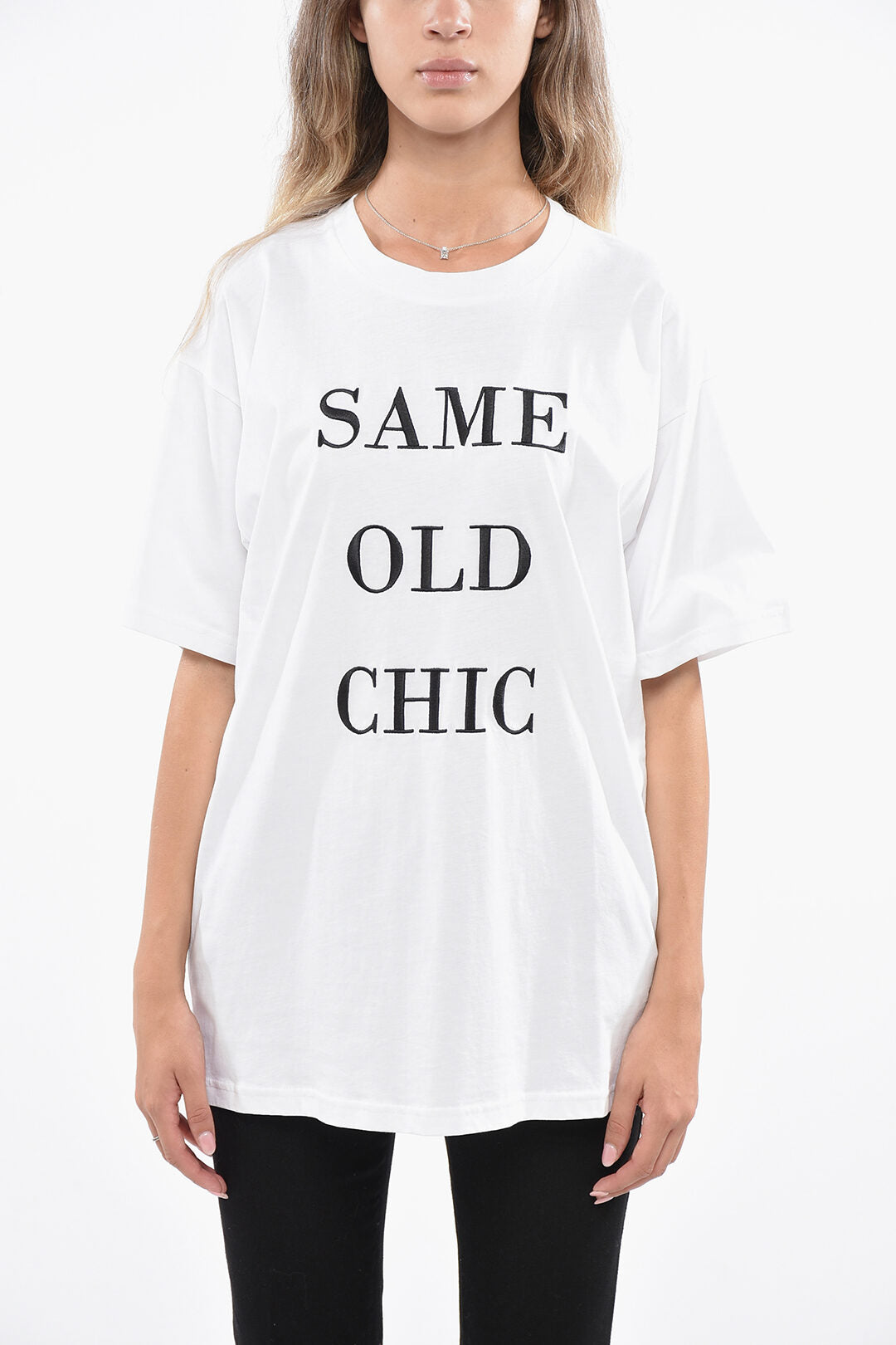 Moschino 2550~COUTURE! Bicolour Oversize T-Shirt with Raised Embroidery