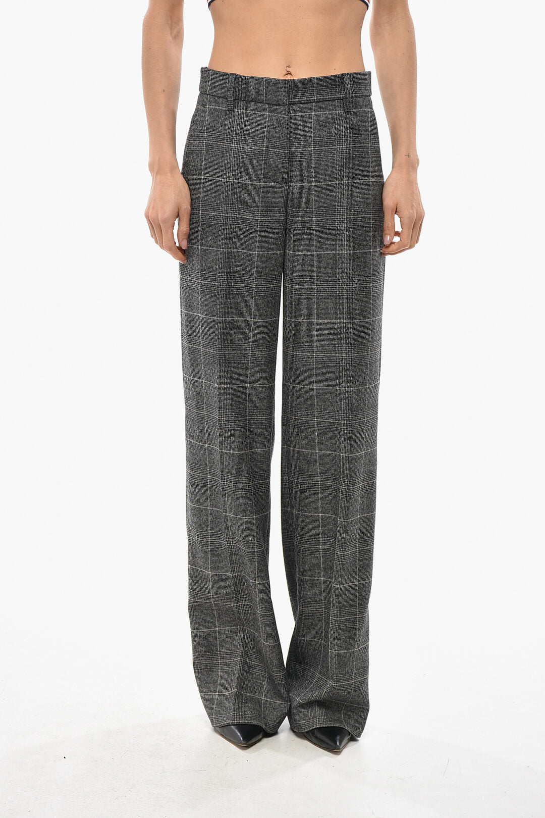 True Royal 2470~Virgin Wool-Blend District Check Trousers NADYA