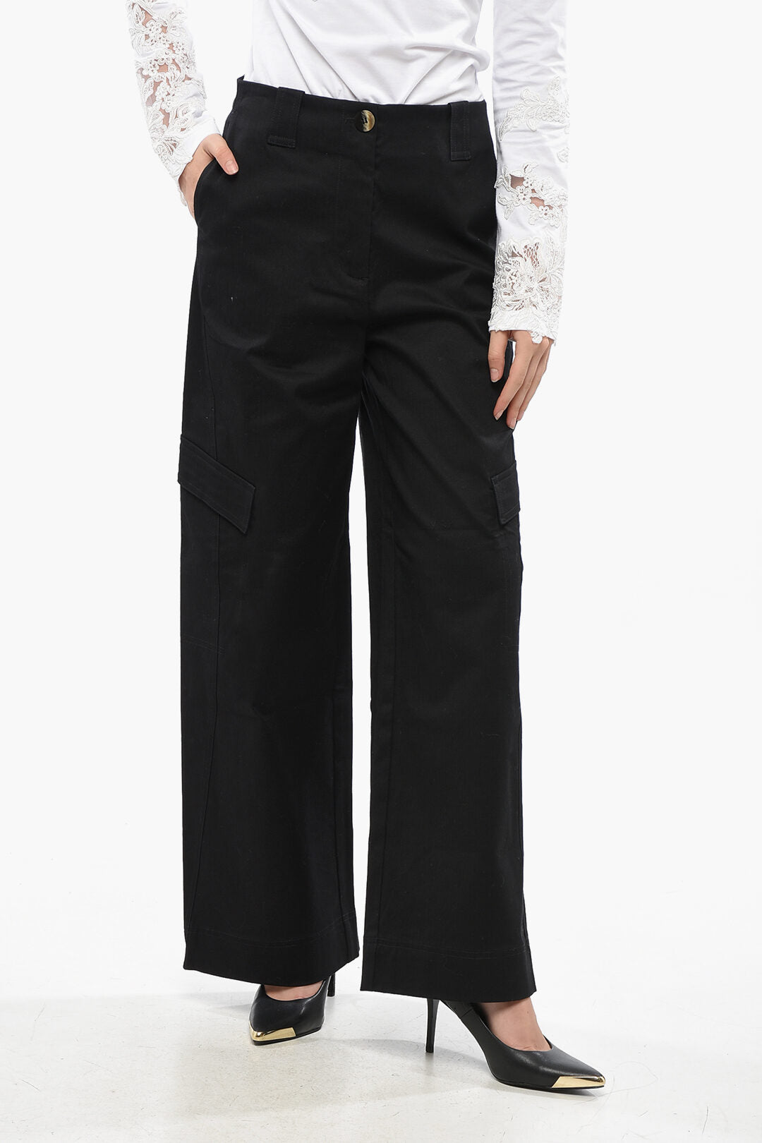 Ganni 3500~Dark-Wash High-Waist Cargo Jeans 28cm