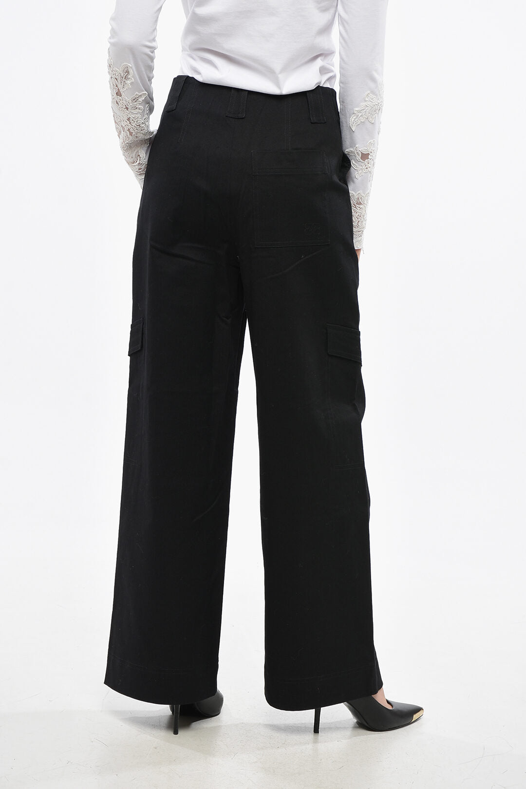 Ganni 3500~Dark-Wash High-Waist Cargo Jeans 28cm, view 2