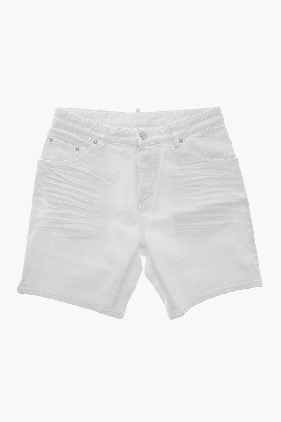Dsquared2 Kids 0405~WHITE BULL Light-Wash Shorts with Logo Button