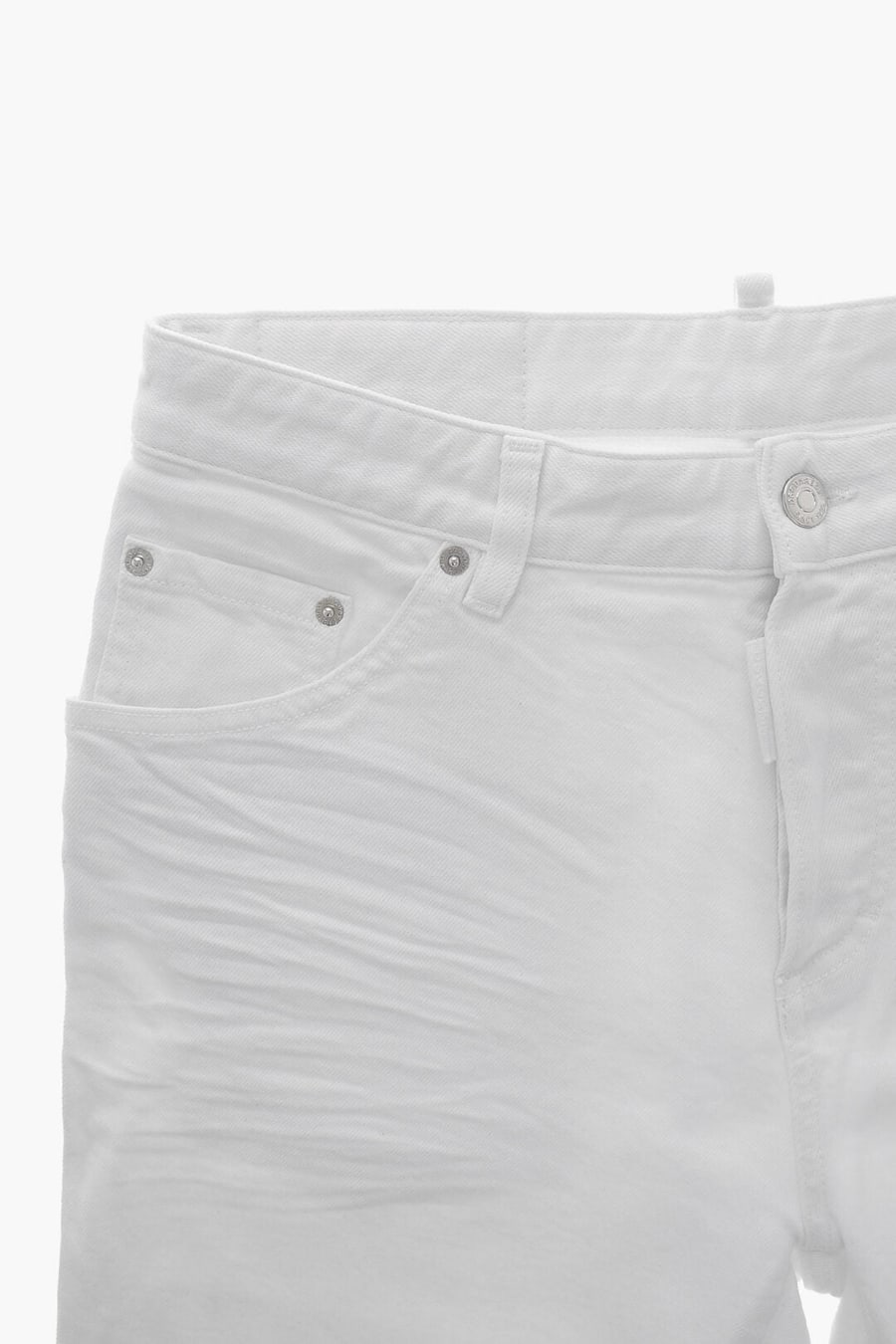 Dsquared2 Kids 0405~WHITE BULL Light-Wash Shorts with Logo Button, view 2