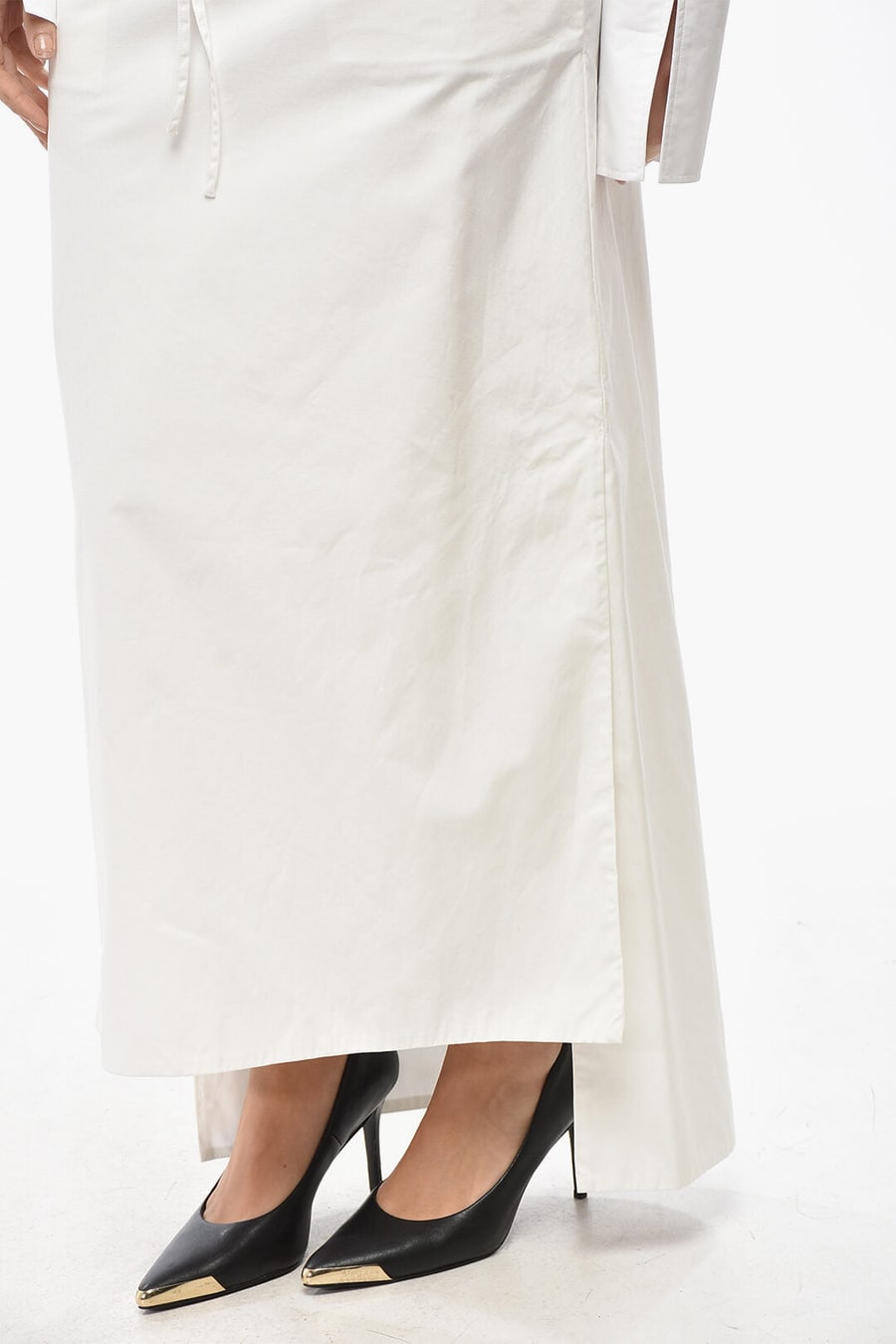 1989 Studio 0190~Poplin Pencil Skirt with Drawstring Waist, view 3