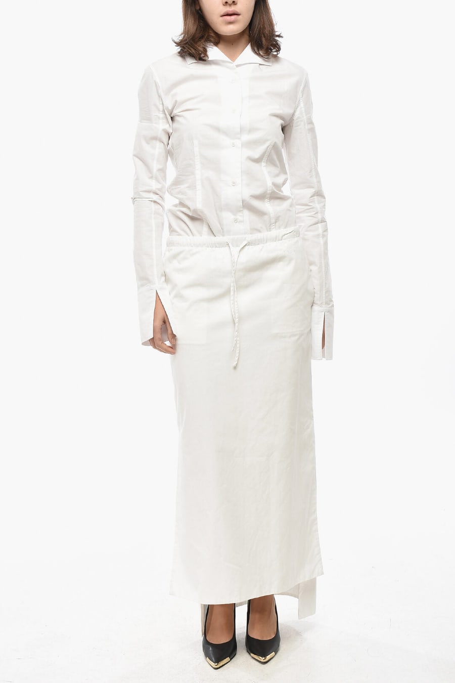 1989 Studio 0190~Poplin Pencil Skirt with Drawstring Waist, view 4